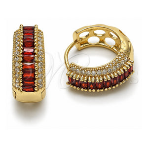 Argolla Huggie 02.267.0101.1.22 Oro Laminado, Diseño de Baguette y Cluster, con Zirconia Cubica Granate y Blanca, Pulido, Tono Dorado