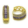 Argolla Huggie 02.267.0101.3.22 Oro Laminado, Diseño de Baguette y Cluster, con Zirconia Cubica Amatista y Blanca, Pulido, Tono Dorado
