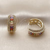 Argolla Huggie 02.267.0101.4.22 Oro Laminado, Diseño de Baguette y Cluster, con Zirconia Cubica Multicolor y Blanca, Pulido, Tono Dorado