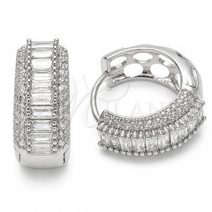 Argolla Huggie 02.267.0101.5.22 Rodio Laminado, Diseño de Cluster y Baguette, con Zirconia Cubica Blanca, Pulido, Rodinado