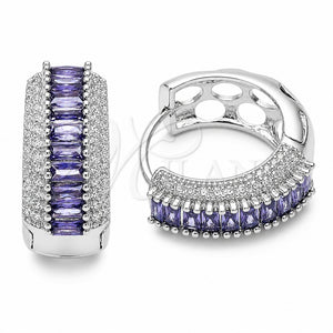 Argolla Huggie 02.267.0101.8.22 Rodio Laminado, Diseño de Baguette y Cluster, con Zirconia Cubica Amatista y Blanca, Pulido, Rodinado