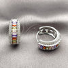 Argolla Huggie 02.267.0101.9.22 Rodio Laminado, Diseño de Baguette y Cluster, con Zirconia Cubica Multicolor y Blanca, Pulido, Rodinado