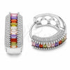 Argolla Huggie 02.267.0101.9.22 Rodio Laminado, Diseño de Baguette y Cluster, con Zirconia Cubica Multicolor y Blanca, Pulido, Rodinado