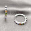 Argolla Huggie 02.267.0102.1.25 Rodio Laminado, con Zirconia Cubica Multicolor, Pulido, Rodinado
