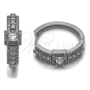 Argolla Huggie 02.267.0103.1.22 Rodio Laminado, Diseño de Cluster, con Zirconia Cubica Blanca y Micro Pave Blanca, Pulido, Rodinado