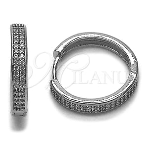 Argolla Huggie 02.267.0105.1.20 Rodio Laminado, con Micro Pave Blanca, Pulido, Rodinado