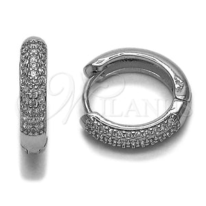 Argolla Huggie 02.267.0106.1.18 Rodio Laminado, con Micro Pave Blanca, Pulido, Rodinado