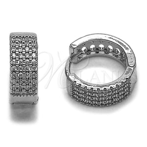 Argolla Huggie 02.267.0107.1.16 Rodio Laminado, con Micro Pave Blanca, Pulido, Rodinado