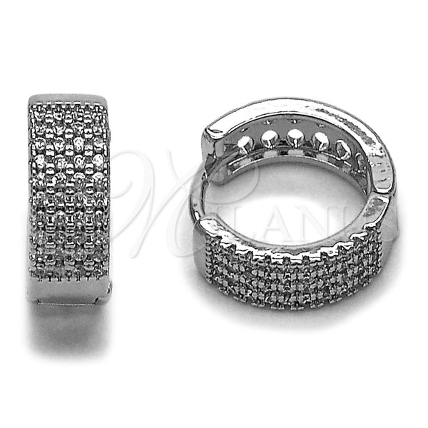 Argolla Huggie 02.267.0107.1.16 Rodio Laminado, con Micro Pave Blanca, Pulido, Rodinado