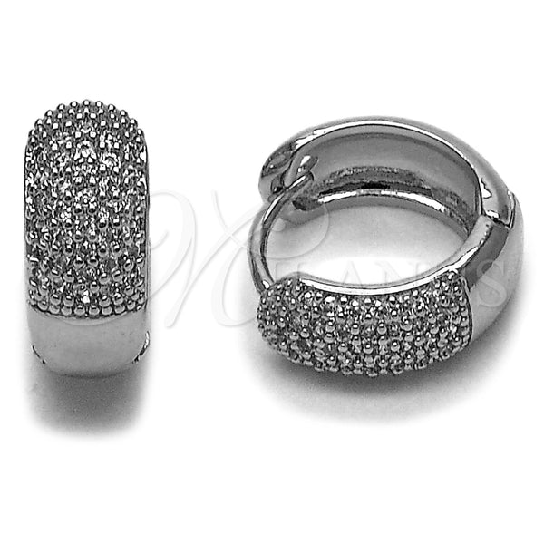 Argolla Huggie 02.267.0108.1.16 Rodio Laminado, con Micro Pave Blanca, Pulido, Rodinado