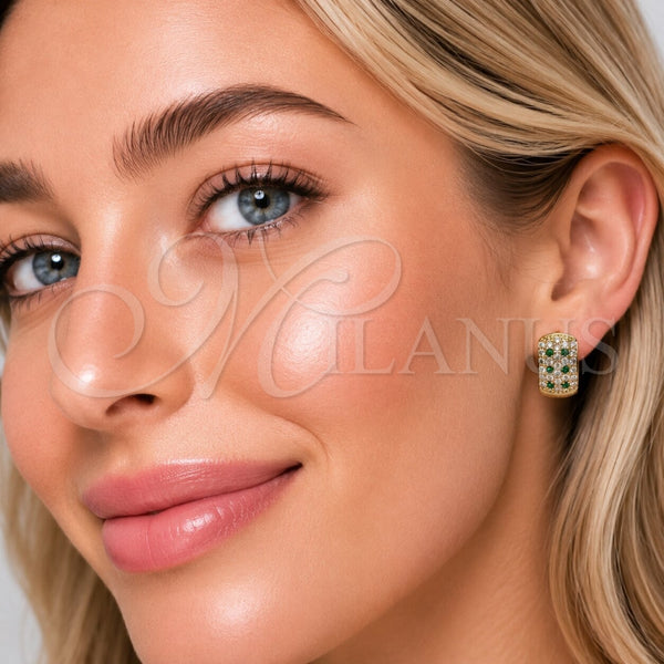 Argolla Huggie 02.267.0069.3.15 Oro Laminado, con Zirconia Cubica Verde y Blanca, Pulido, Tono Dorado