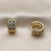 Argolla Huggie 02.267.0069.3.15 Oro Laminado, con Zirconia Cubica Verde y Blanca, Pulido, Tono Dorado