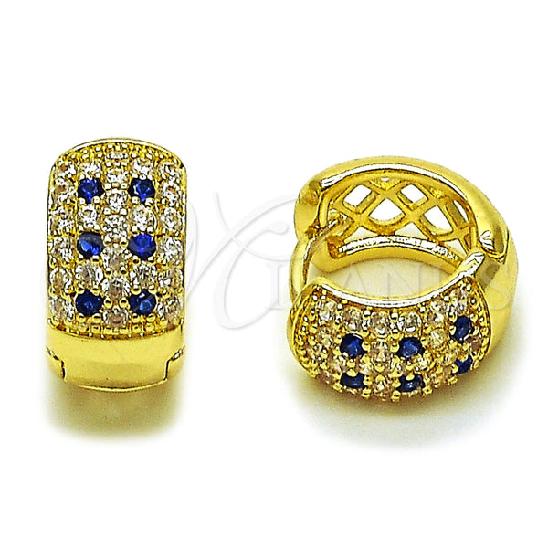 Argolla Huggie 02.267.0069.4.15 Oro Laminado, con Zirconia Cubica Zafiro Azul y Blanca, Pulido, Tono Dorado