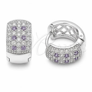 Argolla Huggie 02.267.0069.10.15 Rodio Laminado, con Zirconia Cubica Amatista y Blanca, Pulido, Rodinado
