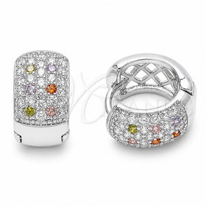 Argolla Huggie 02.267.0069.11.15 Rodio Laminado, con Zirconia Cubica Multicolor y Blanca, Pulido, Rodinado