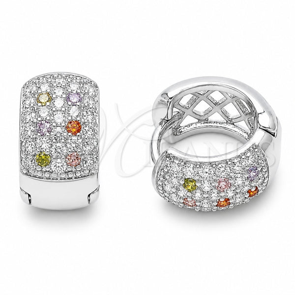 Argolla Huggie 02.267.0069.11.15 Rodio Laminado, con Zirconia Cubica Multicolor y Blanca, Pulido, Rodinado
