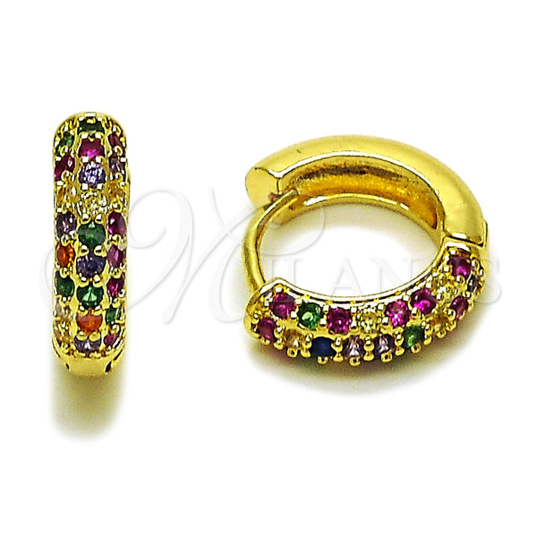 Argolla Huggie 02.267.0109.1.15 Oro Laminado, con Zirconia Cubica Multicolor, Pulido, Tono Dorado