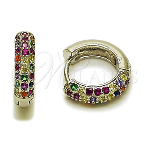 Argolla Huggie 02.267.0109.3.15 Rodio Laminado, con Zirconia Cubica Multicolor, Pulido, Rodinado
