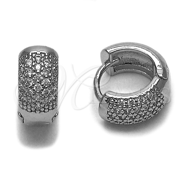 Argolla Huggie 02.267.0110.1.15 Rodio Laminado, con Micro Pave Blanca, Pulido, Rodinado