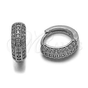 Argolla Huggie 02.267.0113.1.14 Rodio Laminado, con Micro Pave Blanca, Pulido, Rodinado