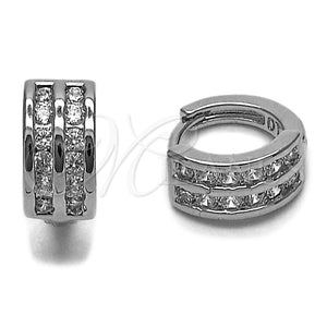 Argolla Huggie 02.267.0114.1.14 Rodio Laminado, con Zirconia Cubica Blanca, Pulido, Rodinado