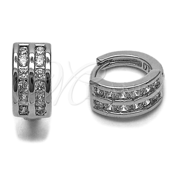 Argolla Huggie 02.267.0114.1.14 Rodio Laminado, con Zirconia Cubica Blanca, Pulido, Rodinado