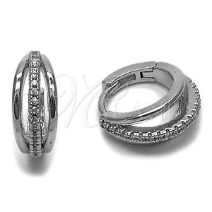 Argolla Huggie 02.267.0116.1.15 Rodio Laminado, con Micro Pave Blanca, Pulido, Rodinado