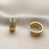 Argolla Huggie 02.267.0119.2.15 Oro Laminado, con Micro Pave Verde y Blanca, Pulido, Tono Dorado
