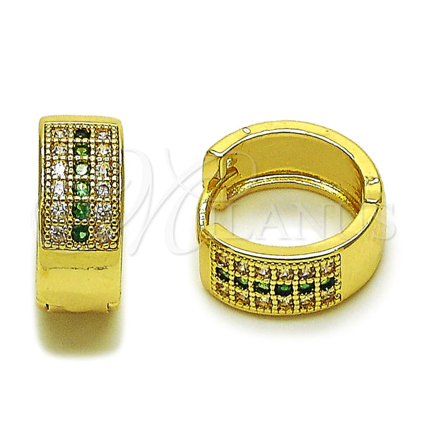 Argolla Huggie 02.267.0119.2.15 Oro Laminado, con Micro Pave Verde y Blanca, Pulido, Tono Dorado