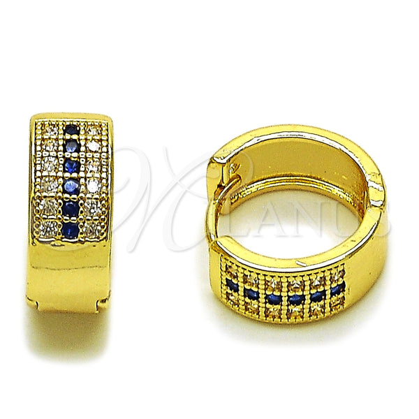 Argolla Huggie 02.267.0119.3.15 Oro Laminado, con Micro Pave Zafiro Azul y Blanca, Pulido, Tono Dorado