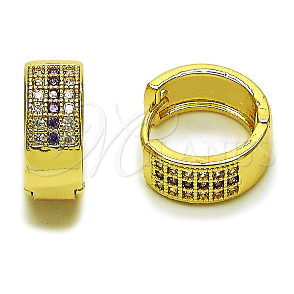 Argolla Huggie 02.267.0119.4.15 Oro Laminado, con Micro Pave Amatista y Blanca, Pulido, Tono Dorado