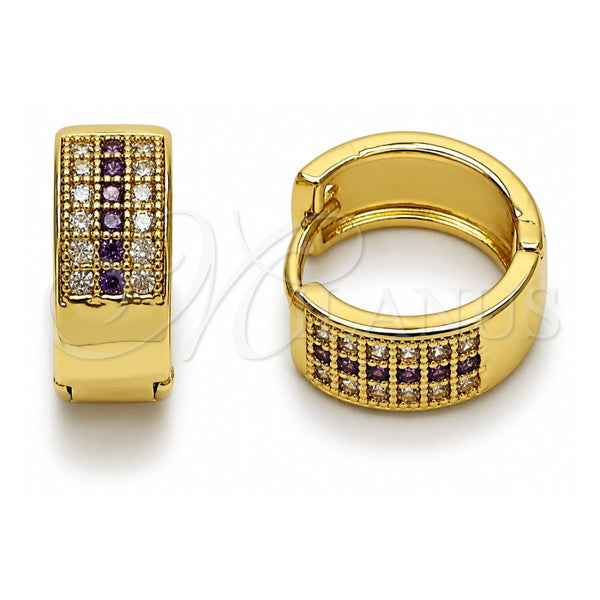 Argolla Huggie 02.267.0119.4.15 Oro Laminado, con Micro Pave Amatista y Blanca, Pulido, Tono Dorado