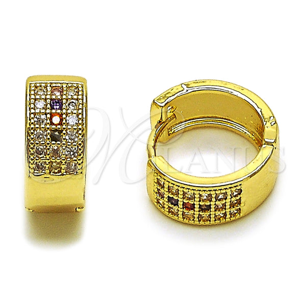 Argolla Huggie 02.267.0119.6.15 Oro Laminado, con Micro Pave Multicolor y Blanca, Pulido, Tono Dorado