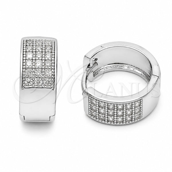 Argolla Huggie 02.267.0119.7.15 Rodio Laminado, con Micro Pave Blanca, Pulido, Rodinado