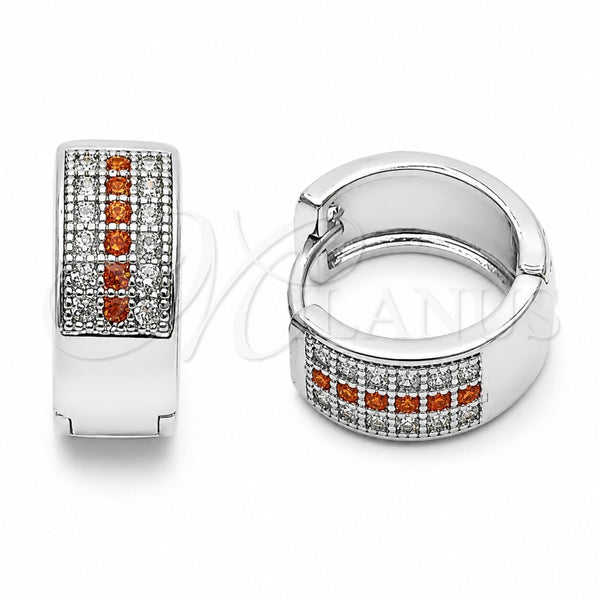 Argolla Huggie 02.267.0119.8.15 Rodio Laminado, con Micro Pave Granate y Blanca, Pulido, Rodinado