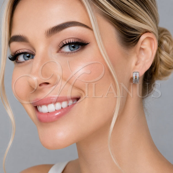 Argolla Huggie 02.267.0119.13.15 Rodio Laminado, con Micro Pave Multicolor y Blanca, Pulido, Rodinado