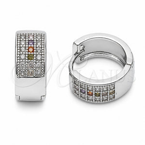Argolla Huggie 02.267.0119.13.15 Rodio Laminado, con Micro Pave Multicolor y Blanca, Pulido, Rodinado