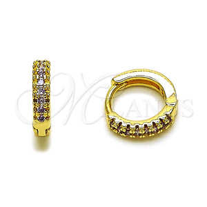 Argolla Huggie 02.267.0120.3.12 Oro Laminado, con Micro Pave Amatista, Pulido, Tono Dorado