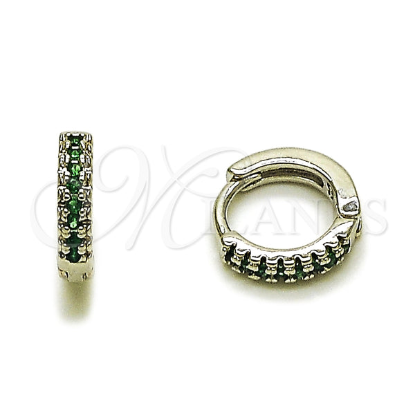 Argolla Huggie 02.267.0120.6.12 Rodio Laminado, con Micro Pave Verde, Pulido, Rodinado