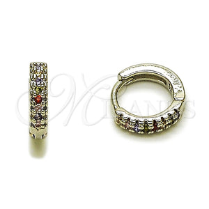 Argolla Huggie 02.267.0120.9.12 Rodio Laminado, con Micro Pave Multicolor, Pulido, Rodinado