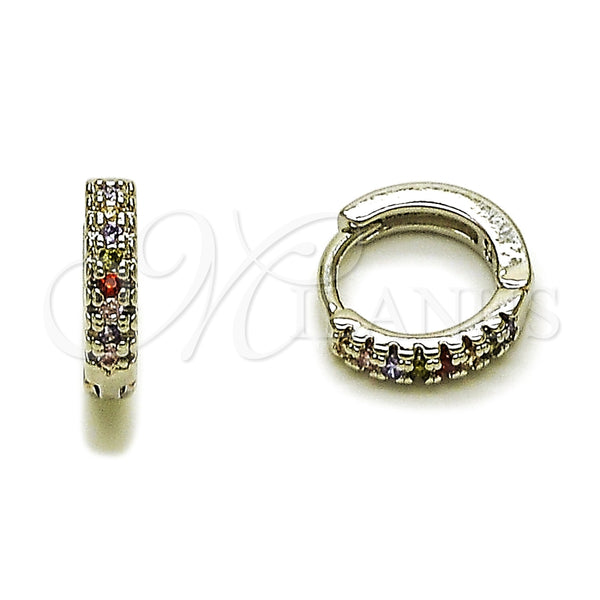 Argolla Huggie 02.267.0120.9.12 Rodio Laminado, con Micro Pave Multicolor, Pulido, Rodinado