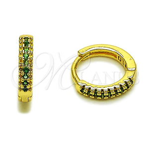 Argolla Huggie 02.267.0120.1.14 Oro Laminado, con Micro Pave Verde, Pulido, Tono Dorado