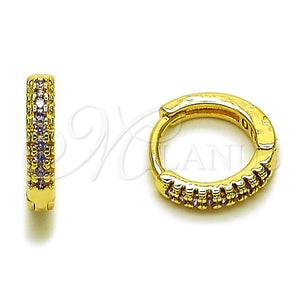 Argolla Huggie 02.267.0120.3.14 Oro Laminado, con Micro Pave Amatista, Pulido, Tono Dorado