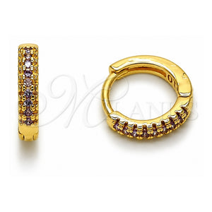 Argolla Huggie 02.267.0120.3.14 Oro Laminado, con Micro Pave Amatista, Pulido, Tono Dorado