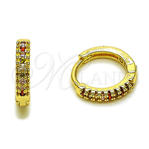 Argolla Huggie 02.267.0120.4.14 Oro Laminado, con Micro Pave Multicolor, Pulido, Tono Dorado