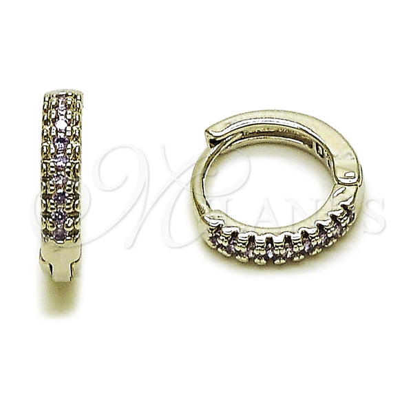 Argolla Huggie 02.267.0120.8.14 Rodio Laminado, con Micro Pave Amatista, Pulido, Rodinado