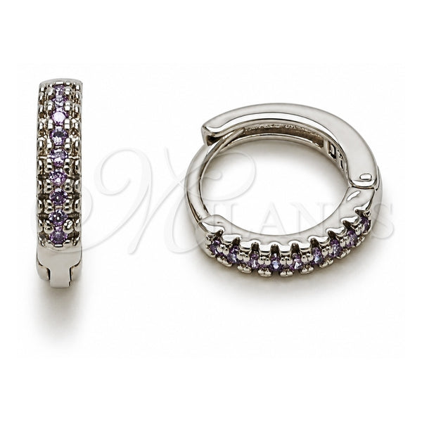 Argolla Huggie 02.267.0120.8.14 Oro Laminado Blanco, con Micro Pave Amatista, Pulido, Rodinado
