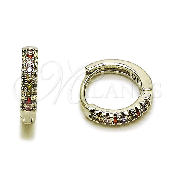 Argolla Huggie 02.267.0120.9.14 Rodio Laminado, con Micro Pave Multicolor, Pulido, Rodinado