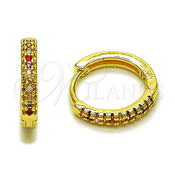Argolla Huggie 02.267.0120.4.16 Oro Laminado, con Micro Pave Multicolor, Pulido, Tono Dorado