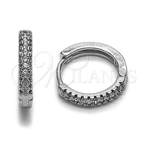 Argolla Huggie 02.267.0120.5.16 Rodio Laminado, con Micro Pave Blanca, Pulido, Rodinado